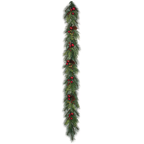 Mixed Pine Garland with Red Ornaments - Artificial floral - beautiful artificial Christmas garland